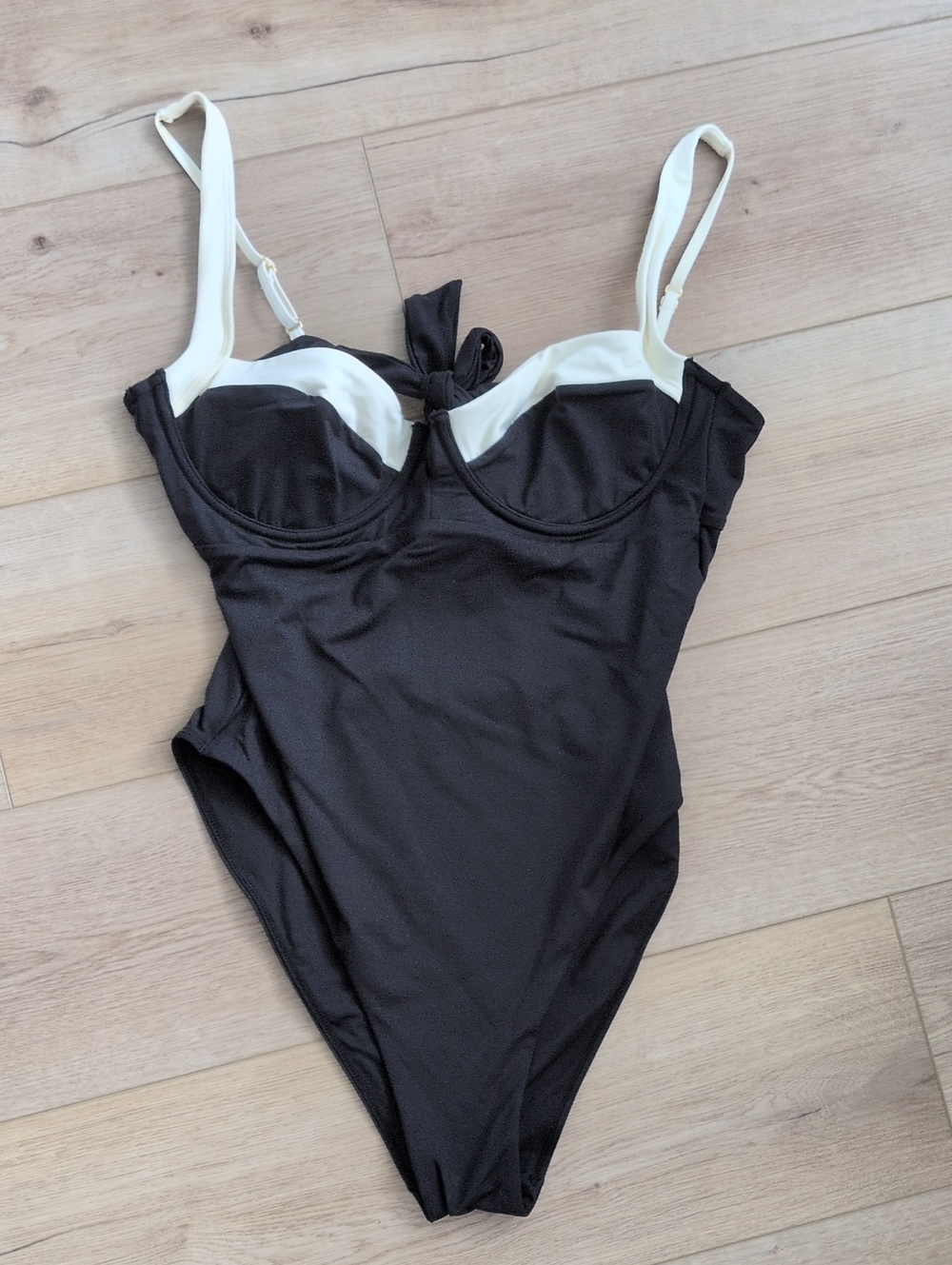Monday Swimwear Black One-Piece with White Contrast Cups